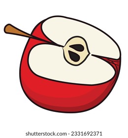 La mitad de una manzana roja al estilo de las caricaturas. Ilustración vectorial aislada en fondo blanco.