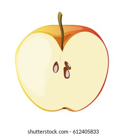 Half of red apple in a cartoon style. Vector illustration.