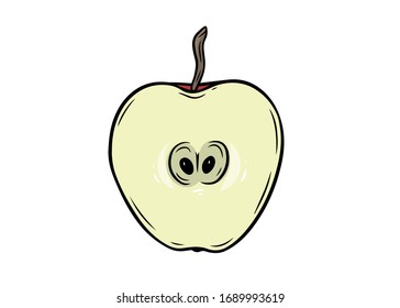Medio vector de fruta de manzana roja. Dibujo gráfico grabado a mano con alimento orgánico grabado. manzana roja aislada en fondo blanco.