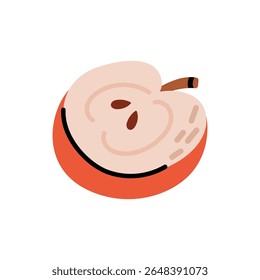 Half a red apple in hand drawn style. Flat vector illustration isolated on white background.
