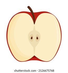 La mitad de manzana roja aislada en un fondo blanco. Ilustración vectorial plana