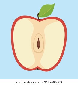 Half of a red apple with a leaf