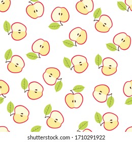 Manzana roja media con un patrón transparente. Ilustración Wector. Diseño para tela, rayado, papel de embalaje, papel tapiz, envoltura, menú 300 dpi.