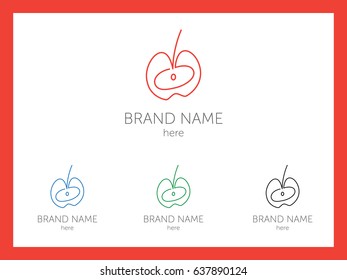 Half red apple. Schematically. icon. Isolated. With place for name of company.