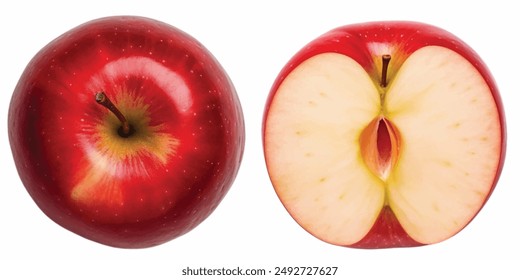 a half of red apple top view isolated on white background