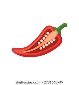 Half Red Chili Pepper com Seeds Ilustração vetorial isolada