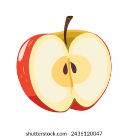 Half red juicy apple Isolated illustration on white background. Vector