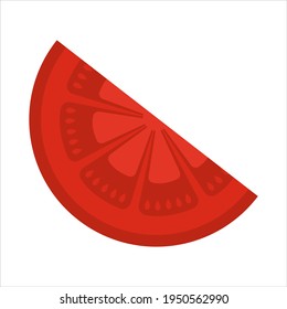 Half red ripe tomato slice. Isolated vector flat illustration.