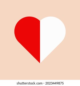 half red and half white heart icon on pink background.Love illustration.