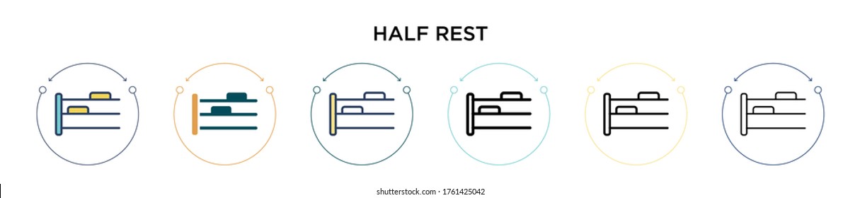 Half rest icon in filled, thin line, outline and stroke style. Vector illustration of two colored and black half rest vector icons designs can be used for mobile, ui, web