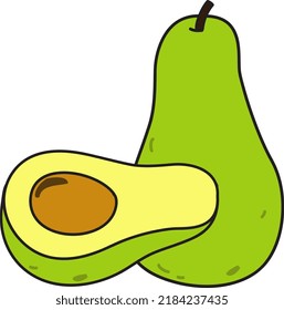 half of ripe avocado vector cartoon illustration