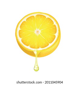 Half a ripe juicy lemon with juice drop realistic closeup isolated image on white background vector illustration 