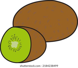half of ripe kiwi fruit vector cartoon illustration