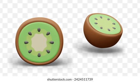 Half of ripe kiwi. Sour sweet fruit with green flesh. Natural vitamin snack