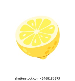 Half of a ripe lemon in flat style. Fresh citrus fruit. Ingredient for making lemonade or dessert. Lemon.