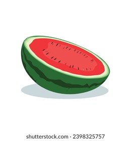 A half of a ripe watermelon cut lengthwise vector illustration isolated on white background.