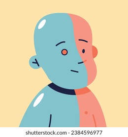 Half robot child. Cyborg baby. Flat vector illustration in cartoon style.