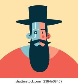 Half robot is Jewish. The creature is male. Flat vector illustration in cartoon style.