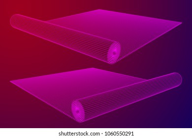 half rolled yoga mat wireframe low poly mesh vector illustration. Fitness and health. Exercise equipment.
