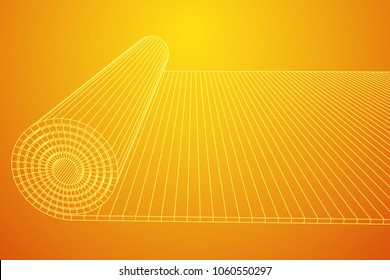 half rolled yoga mat wireframe low poly mesh vector illustration. Fitness and health. Exercise equipment.