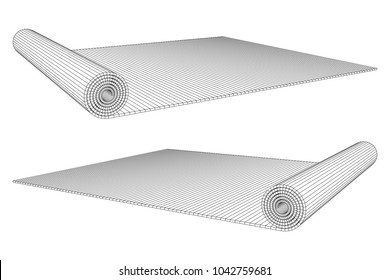 half rolled yoga pilates mat wireframe low poly mesh vector illustration.. Fitness and health. Exercise equipment.