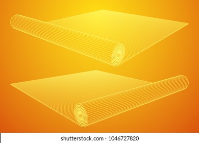 half rolled yoga pilates mat wireframe low poly mesh vector illustration.. Fitness and health. Exercise equipment.