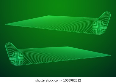 half rolled yoga pilates mat wireframe low poly mesh vector illustration. Fitness and health. Exercise equipment.