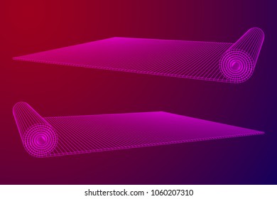 half rolled yoga pilates mat wireframe low poly mesh vector illustration. Fitness and health. Exercise equipment.