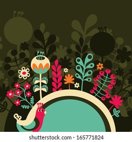 Half round banner with flowers. Vector illustration. 