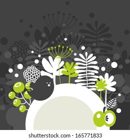 Half round banner with spring nature. Vector illustration. 