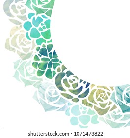 Half round frame of watercolor succulents with a top view on a white background. Vector template for invitation, greeting card and your creativity svg