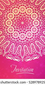 Half round lace ornament mandala on red background, Elegance template for invitation or business card, Greeting, or cover