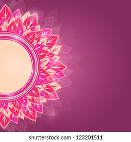 Half Round Pink Label on Dark Purple Background. Shiny Floral Card