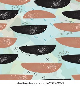 Half round shapes in pink and black. Terracotta Abstract Seamless Pattern. Modern Digital Design. Modern Fashion Scandinavian Style. Contemporary Colors and Design. Vector Illustration