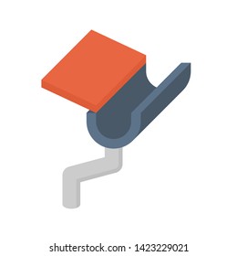 Half round style gutter vector icon. Also call rain gutter or eavestrough. Include roof, downpipe or downspout and pipeline for water discharge and drainage system to protect building from rainwater.