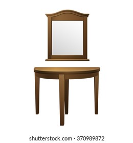 half round table with mirror