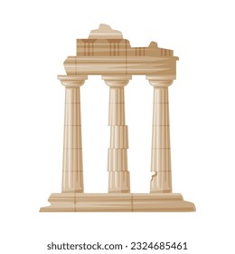 Half Ruined Column as Greece Object and Traditional Cultural Symbol Vector Illustration