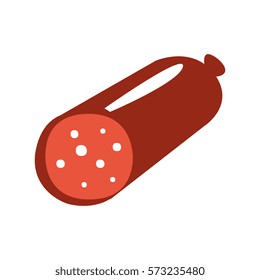 Half Of Salami Sausage Primitive Cartoon Icon, Part Of Pizza Cafe Series Of Clipart Illustrations