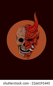 Half samurai skull vector illustration