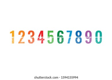 half scribble 0-9 numbers. colorful 0-9 numbers concept. half hand scribble numbers