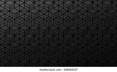 Half seamless geometric pattern. Vector dark abstract background. Modern texture. Grey and black colors. Neutral fond. EPS 8. Necker cube.