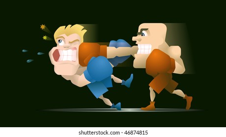 Half a second before the Knockout. Two boxing fighters, one of them punches the other