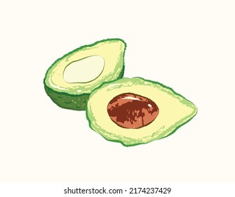 Half and seed simple avocado in flat illustration vector art design