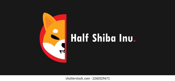 Half Shiba Inu cryptocurrency SHIB0.5 Token, Cryptocurrency logo on isolated background with text.