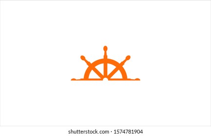 Half Ship rudder wheel flat minimalist logo icon design template vector