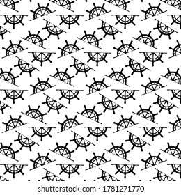 Half ship wheel or helm abstract seamless pattern vector background.