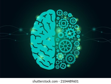 Half side of the brain is made from gears. Concept illustration about working hard of the human neural for creativity.