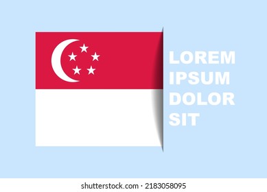 Medio vector de bandera de Singapur con espacio de copia, marca de país con estilo de sombra, efecto de diapositiva horizontal, activo de diseño de icono de Singapur, área de texto, diseño plano simple