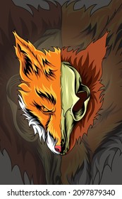 Half skull fox vector illustration