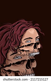 Half skull girl vector illustration
